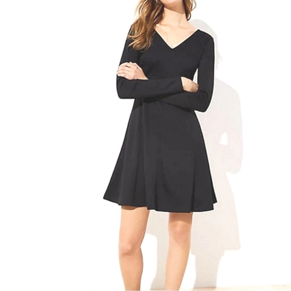 LOFT Petite Black Long Sleeve Fit and Flare Skater Mini Dress, Size 00P